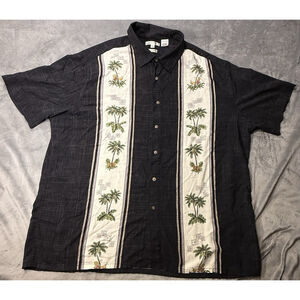 Burma Bibas Shirt Men Black Bowling Style Plaid Palm 100% Rayon Button Up XXL